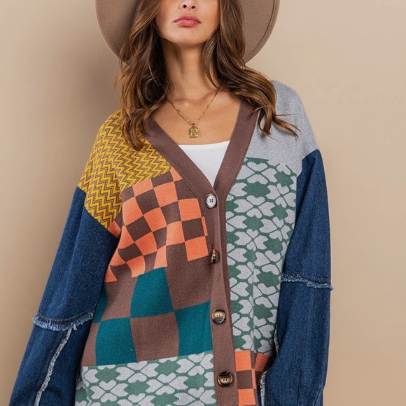 Laguna Multi Print + Denim Sleeve Cardigan - Picture 5 of 10